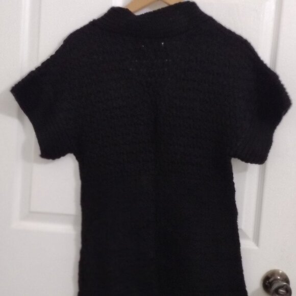 Orsay Black Knit Sweater Top Large V-Neck Short Sleeve Textured Soft Cozy - Picture 8 of 9